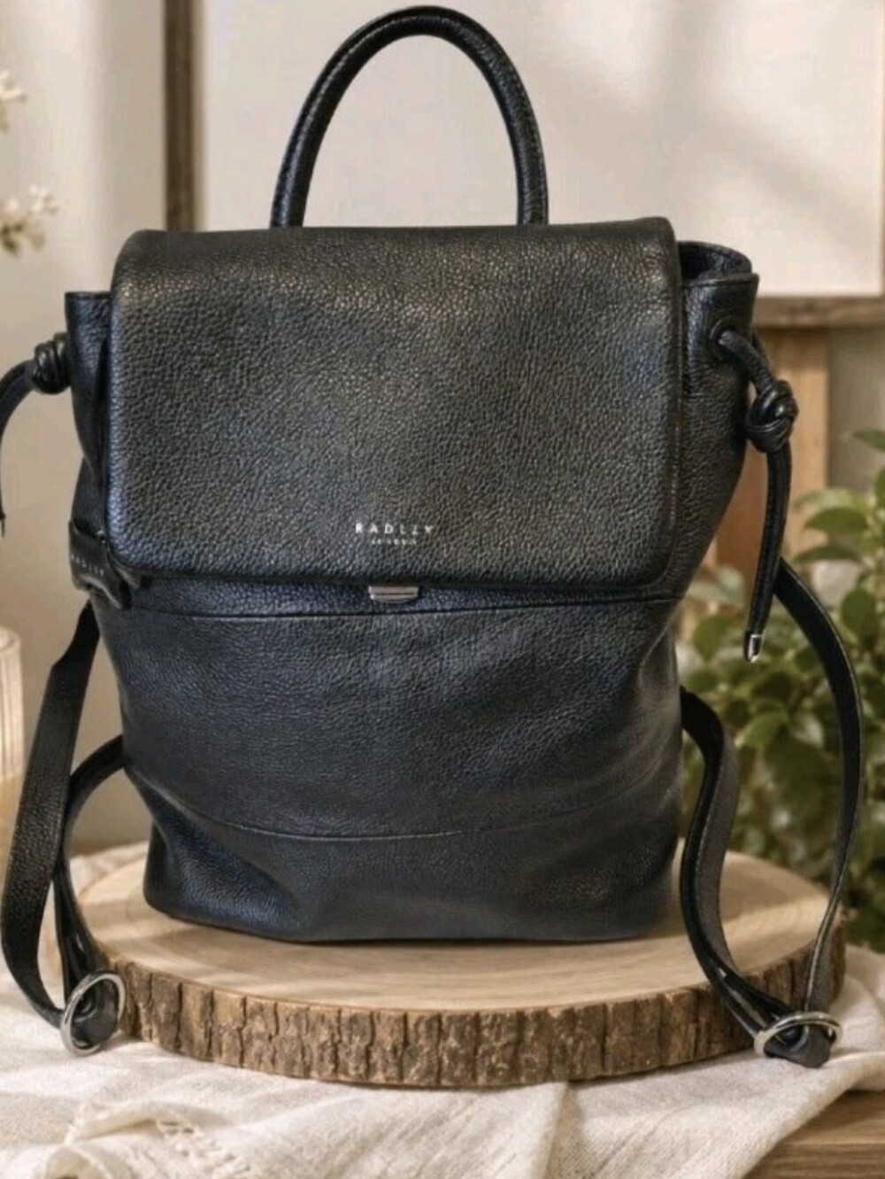 Radley London Black Pebbled Leather Backpack Large Handbag Purse Designer